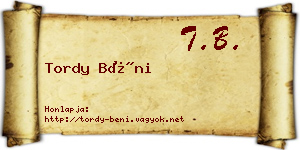 Tordy Béni névjegykártya